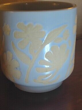 At Home Glazed Ceramic Eggshell Floral Motof 5" Indoor/Outdoor Planter
